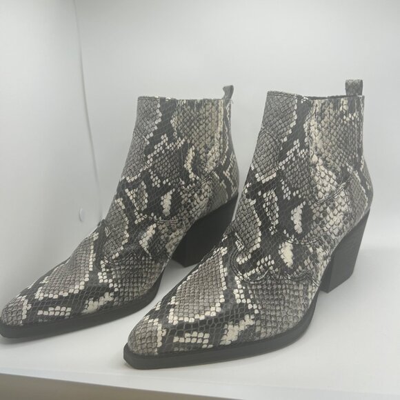 Sam Edelman Womens Snake Print Booties Block Heel Pointed Toe 7 Black & White Fa - Picture 5 of 10